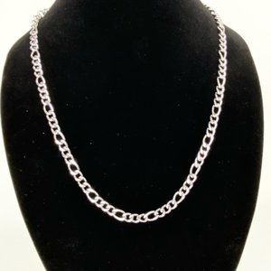 14K White Gold Plated Figaro Link Chain Necklace 8mm x 24 inches